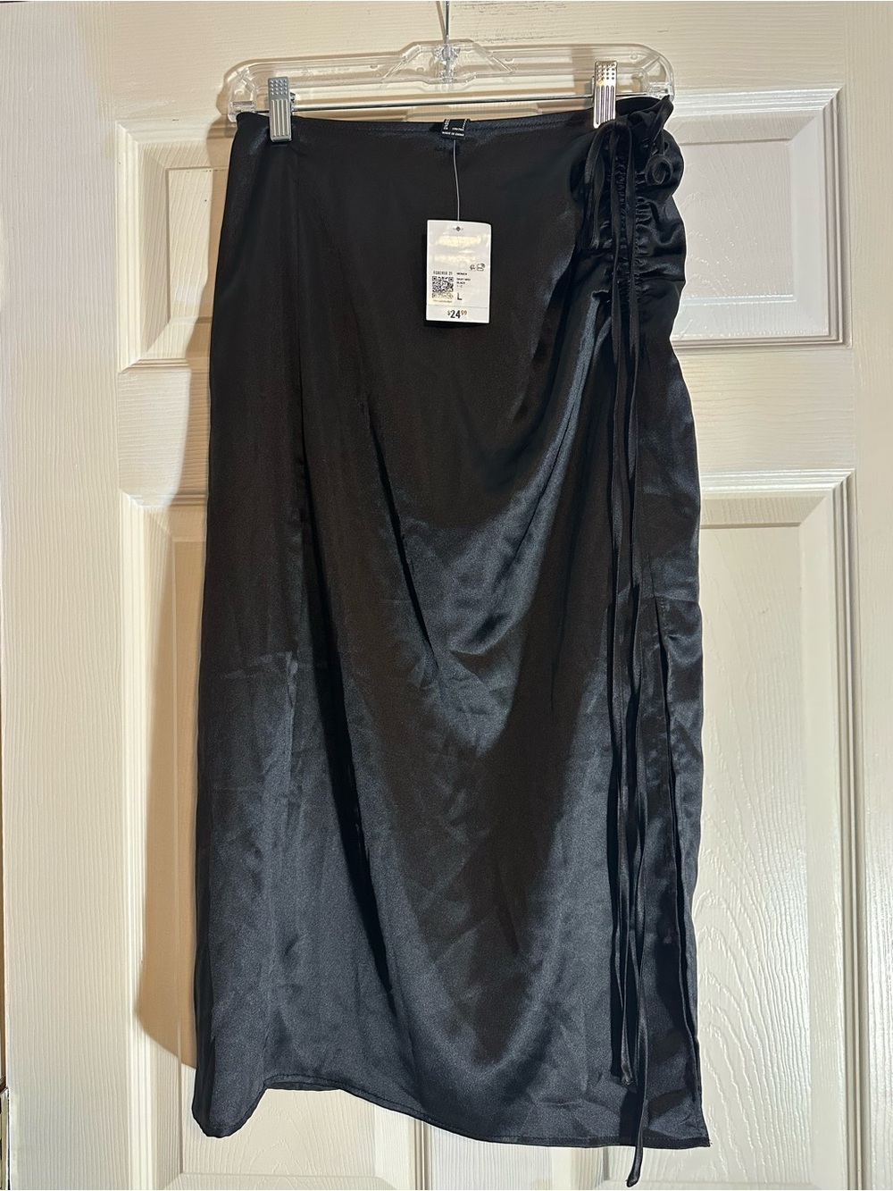 Forever 21 Black Satin Side-Ruched Maxi Skirt